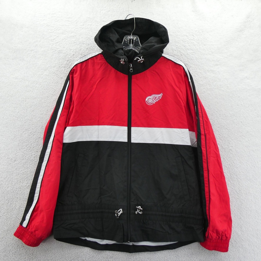 GIII Jacket Women Medium Detroit Red Wings Red Black Windbreaker Full Zip Hooded